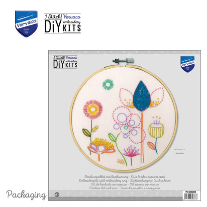 Vervaco | Borduur kit met borduurring Stylish Florals | ca. 18 x 18 cm