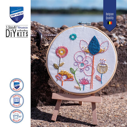 Vervaco | Borduur kit met borduurring Stylish Florals | ca. 18 x 18 cm