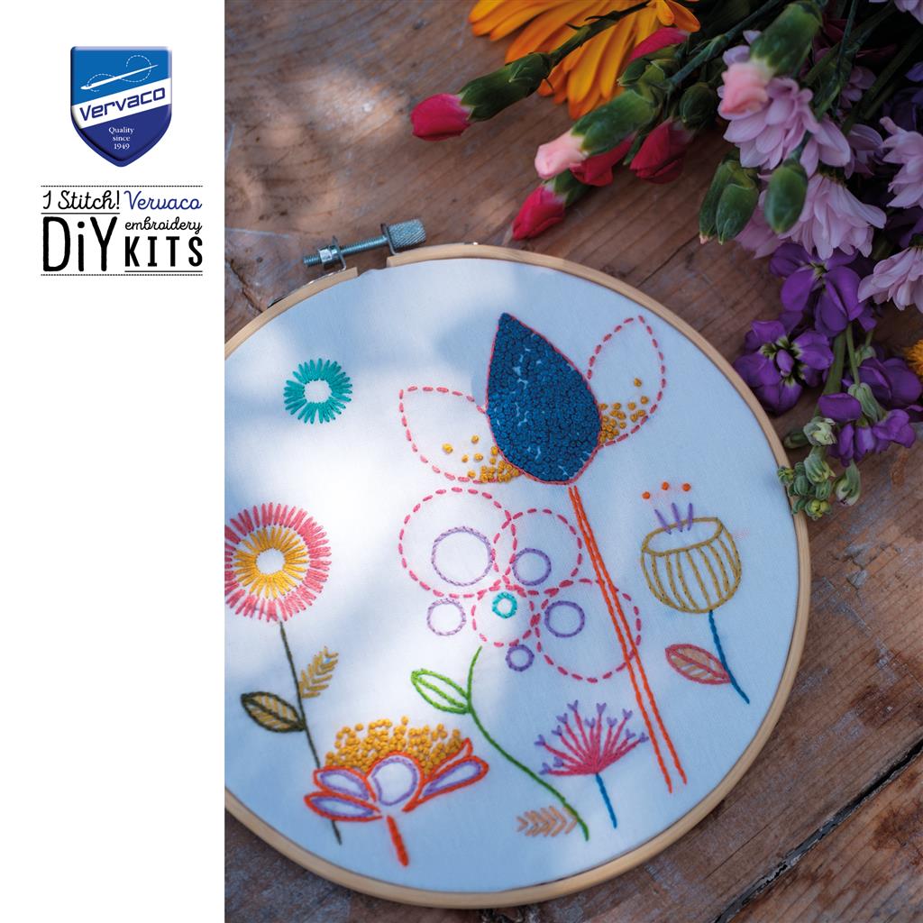 Vervaco | Borduur kit met borduurring Stylish Florals | ca. 18 x 18 cm
