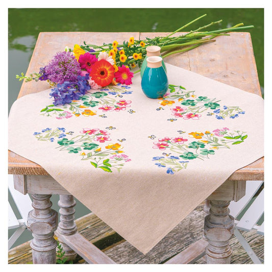 Vervaco | Tafelkleed kit Meadow Flowers | ca. 72 x 72 cm