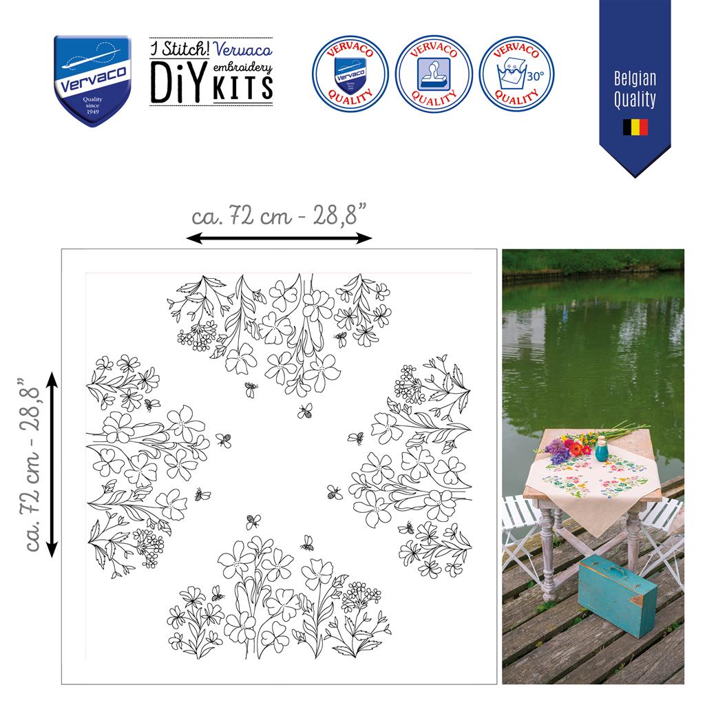 Vervaco | Tafelkleed kit Meadow Flowers | ca. 72 x 72 cm