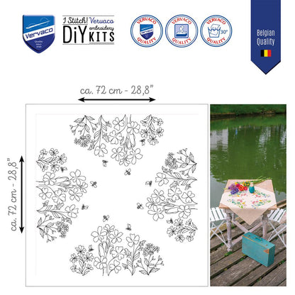 Vervaco | Tafelkleed kit Meadow Flowers | ca. 72 x 72 cm