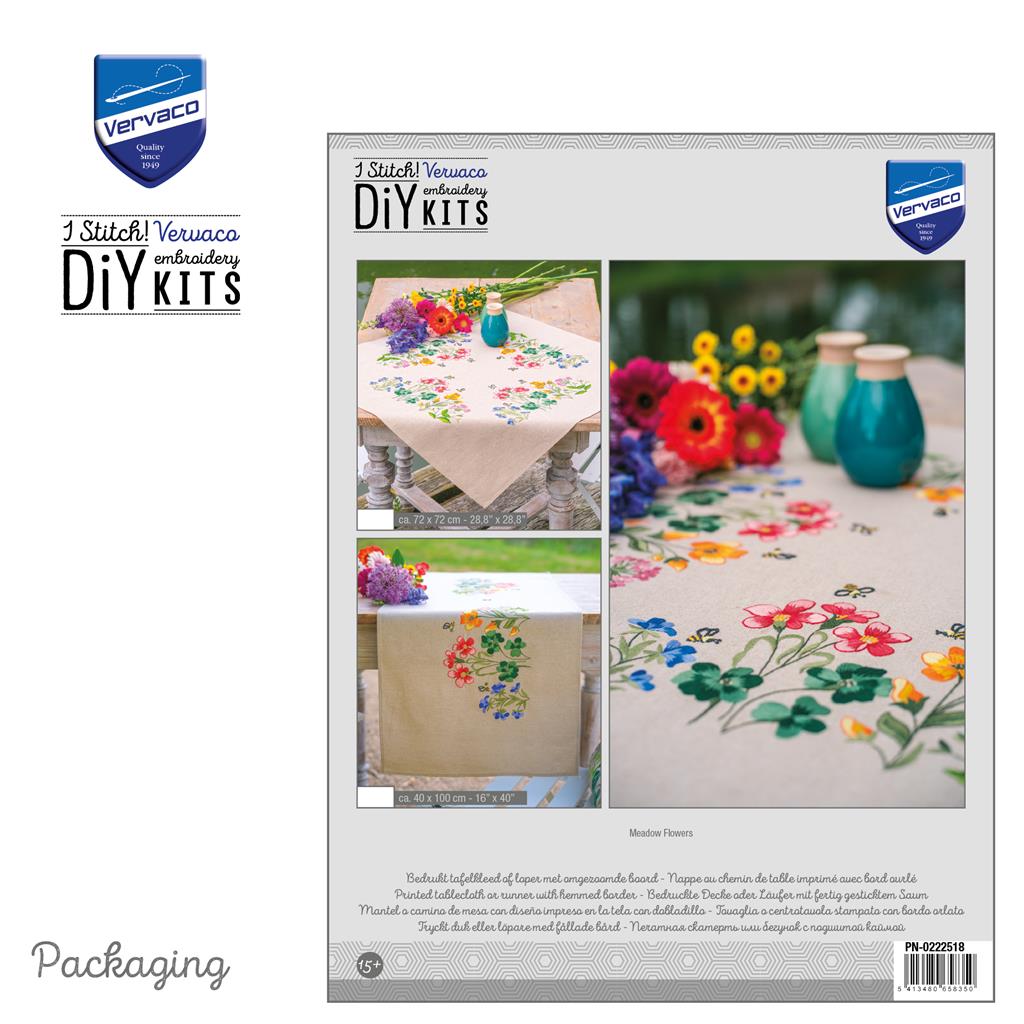 Vervaco | Tafelkleed kit Meadow Flowers | ca. 72 x 72 cm