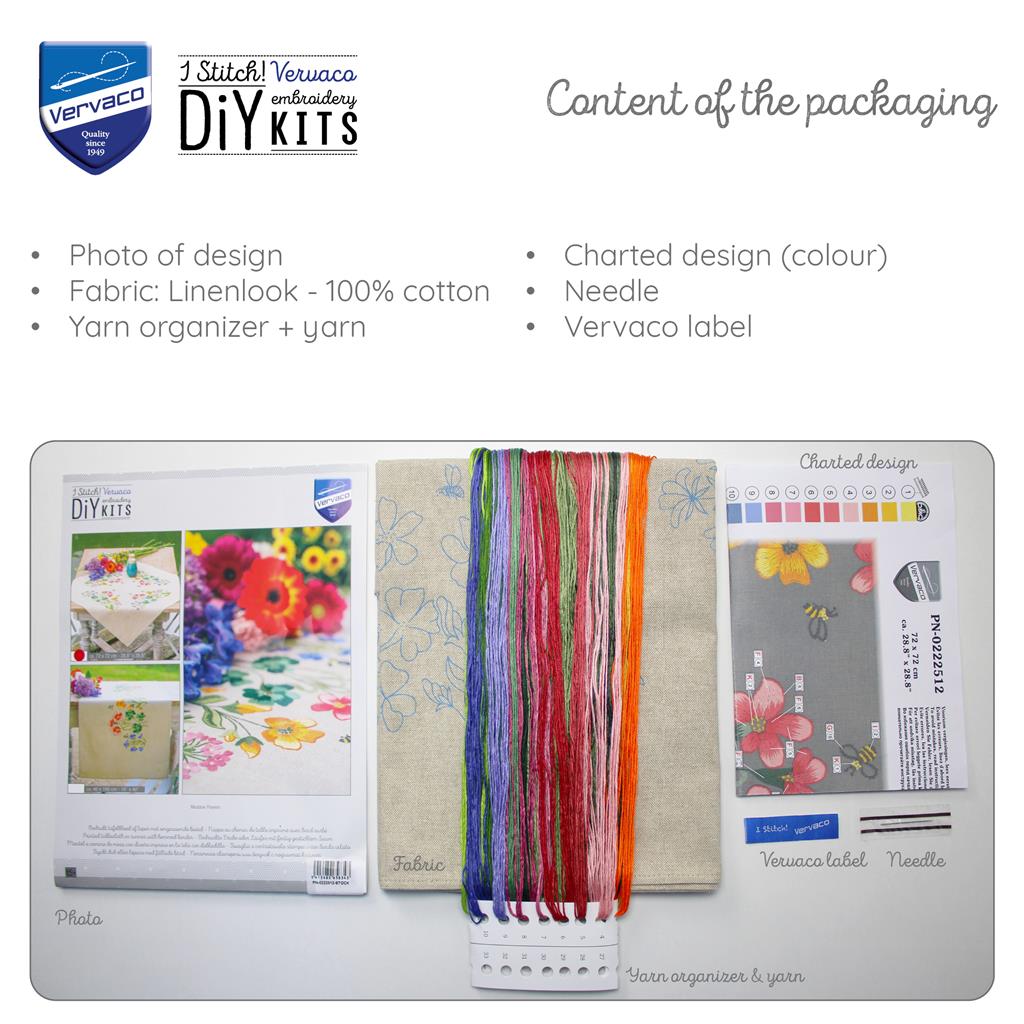 Vervaco | Tafelkleed kit Meadow Flowers | ca. 72 x 72 cm