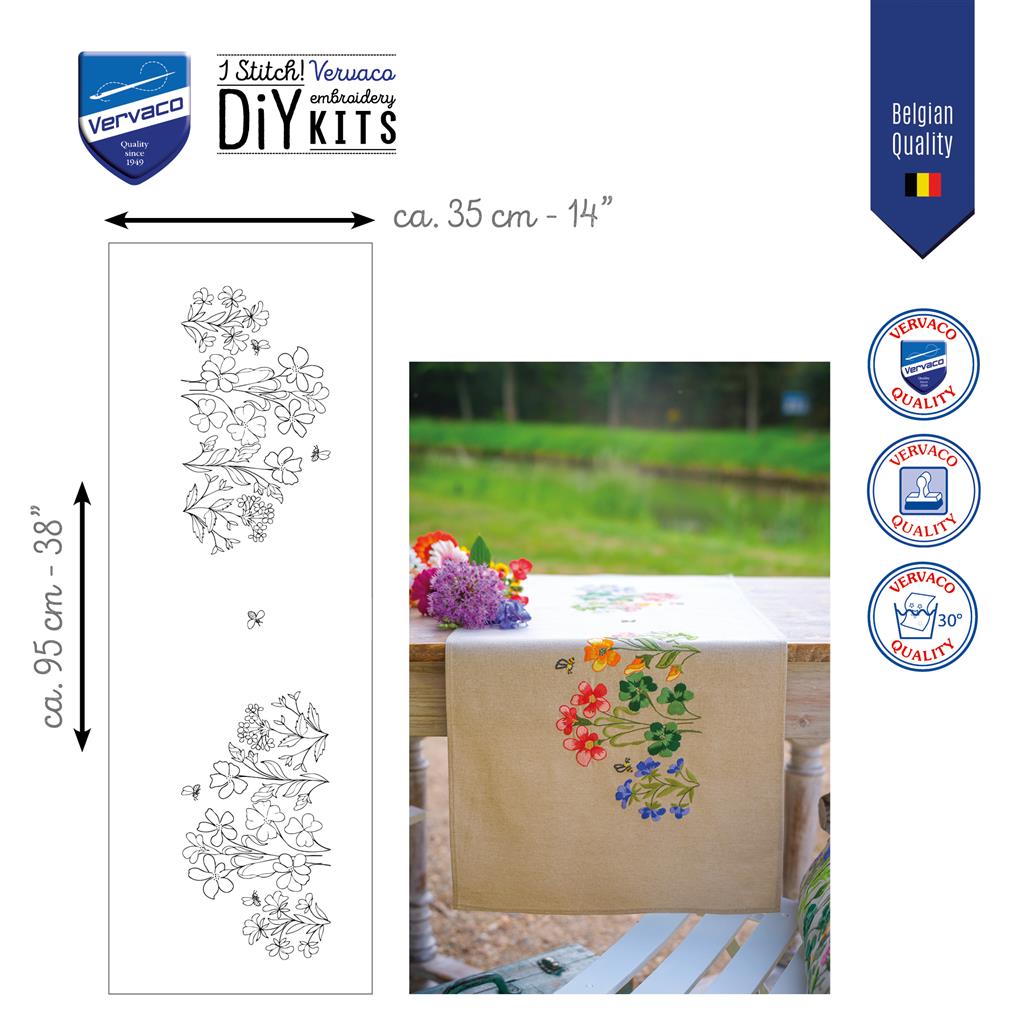 Vervaco | Loper kit Meadow Flowers | ca. 40 x 100 cm