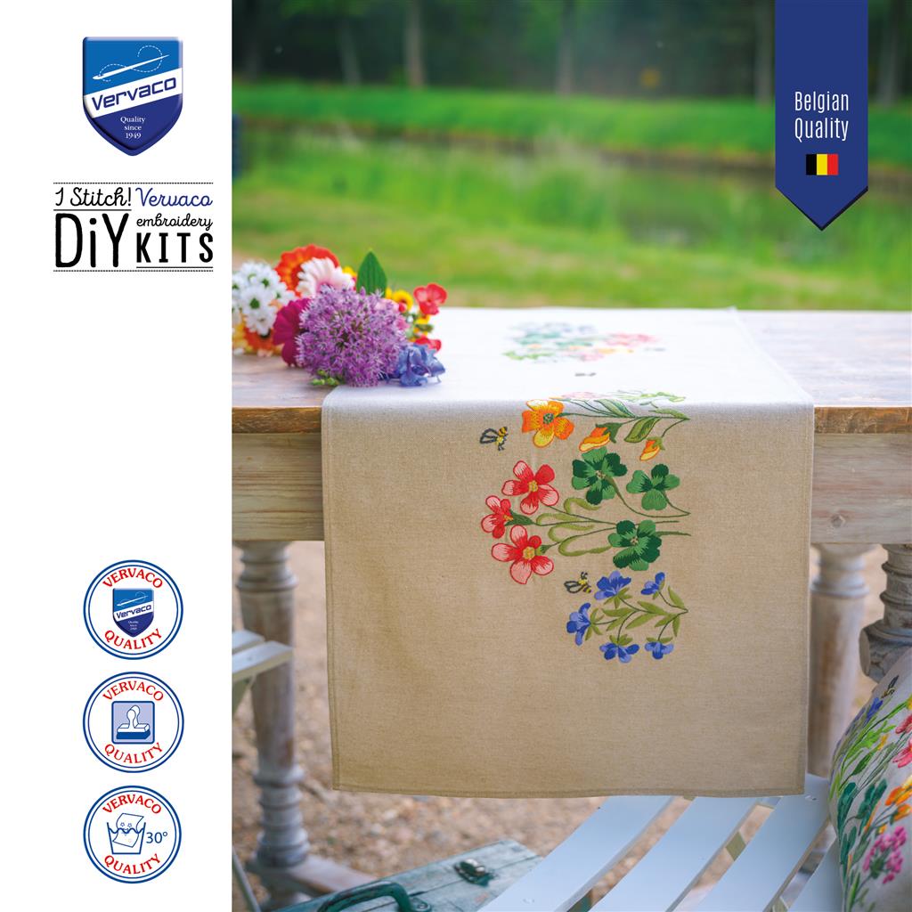 Vervaco | Loper kit Meadow Flowers | ca. 40 x 100 cm