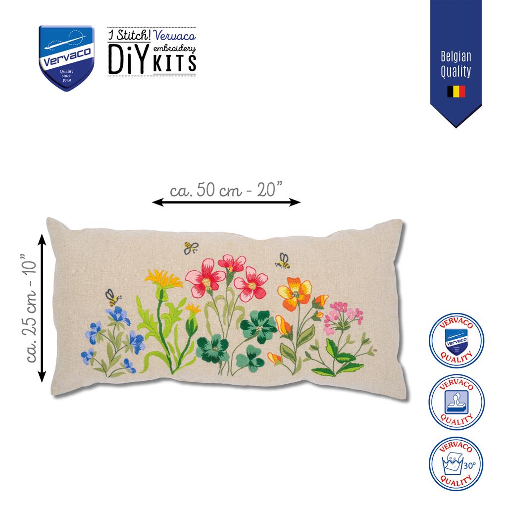 Vervaco | Kussen kit Meadow Flowers | ca. 50 x 25 cm