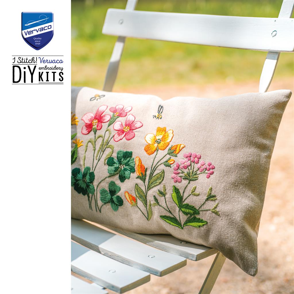 Vervaco | Kussen kit Meadow Flowers | ca. 50 x 25 cm