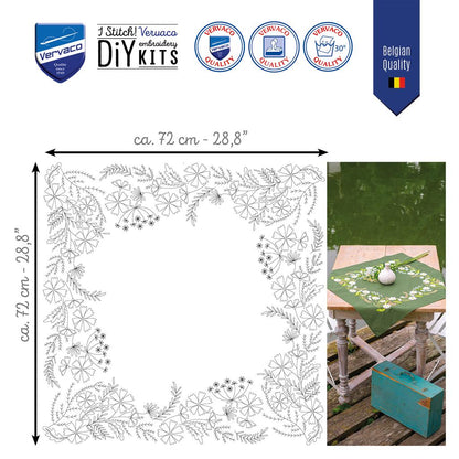 Vervaco | Tafelkleed kit Witte bloemen | ca. 72 x 72 cm