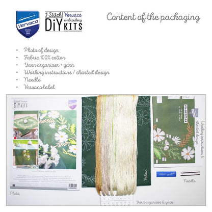 Vervaco | Tafelkleed kit Witte bloemen | ca. 72 x 72 cm