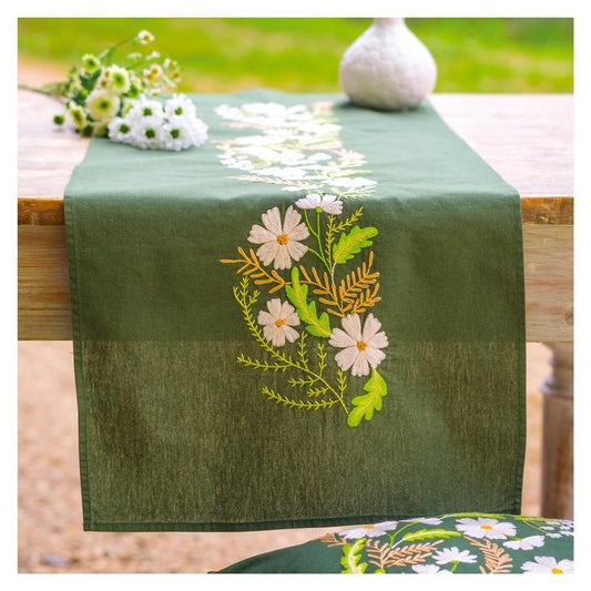 Vervaco | Loper kit Witte bloemen | ca. 35 x 95 cm