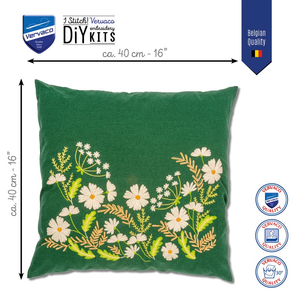 Vervaco | Kussen kit Witte bloemen | ca. 40 x 40 cm