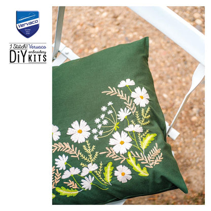 Vervaco | Kussen kit Witte bloemen | ca. 40 x 40 cm