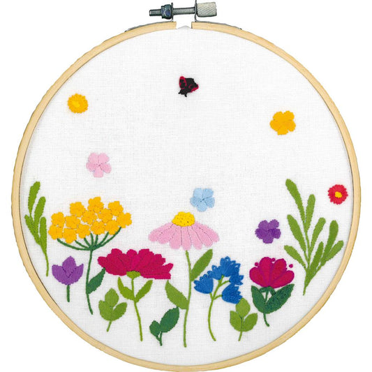 Vervaco | Borduur kit met borduurring Summer Flowers | ca. 18 x 18 cm
