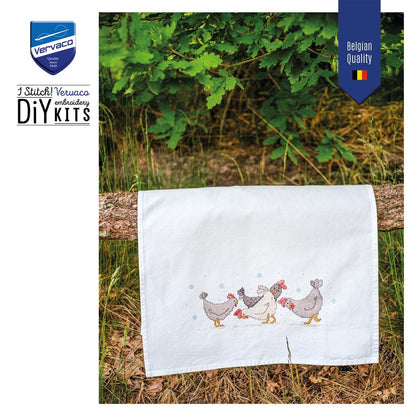 Vervaco | Handdoek kit Kippen | ca. 46 x 71 cm