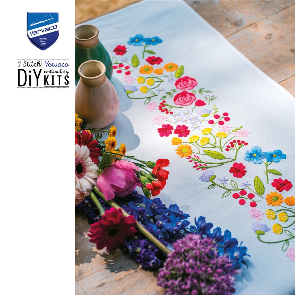 Vervaco | Loper kit Bloemen symfonie | ca. 35 x 95 cm