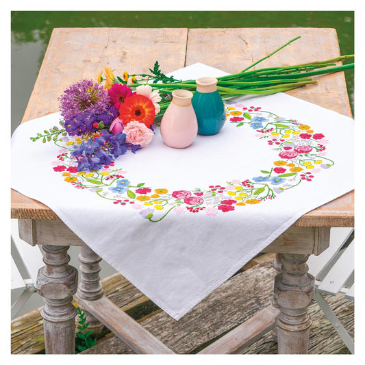 Vervaco | Tafelkleed kit Bloemen symfonie | ca. 72 x 72 cm