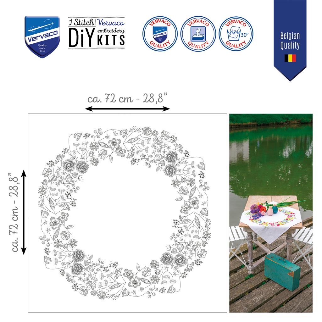 Vervaco | Tafelkleed kit Bloemen symfonie | ca. 72 x 72 cm
