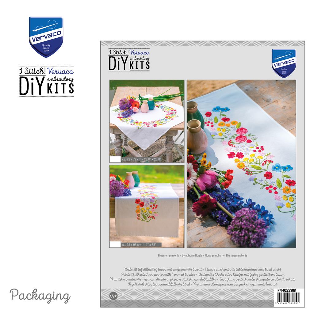 Vervaco | Tafelkleed kit Bloemen symfonie | ca. 72 x 72 cm