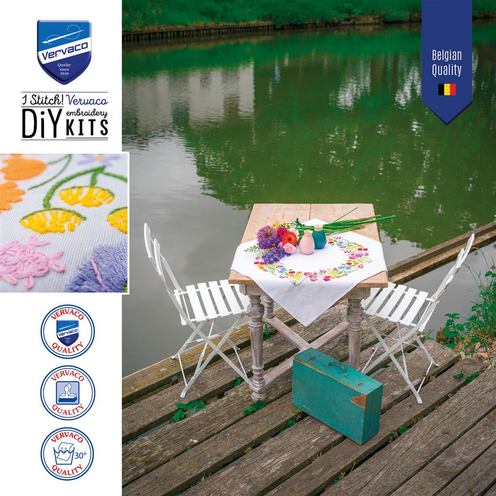 Vervaco | Tafelkleed kit Bloemen symfonie | ca. 72 x 72 cm