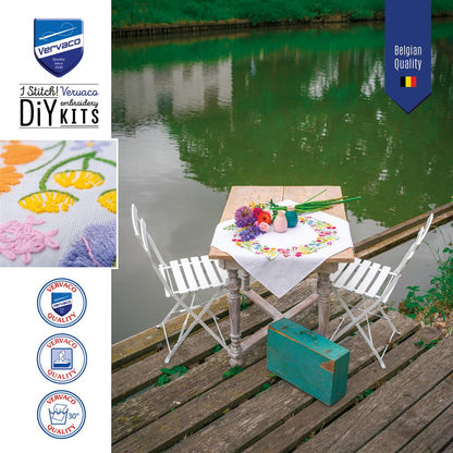 Vervaco | Tafelkleed kit Bloemen symfonie | ca. 72 x 72 cm