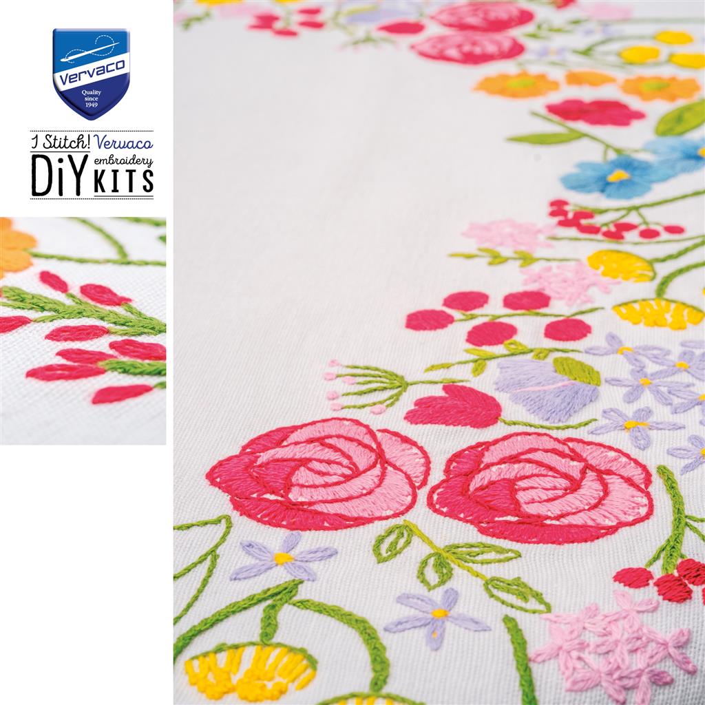 Vervaco | Tafelkleed kit Bloemen symfonie | ca. 72 x 72 cm