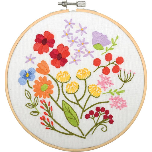 Vervaco | Borduur kit met borduurring Bloemen symfonie | ca. 18 x 18 cm