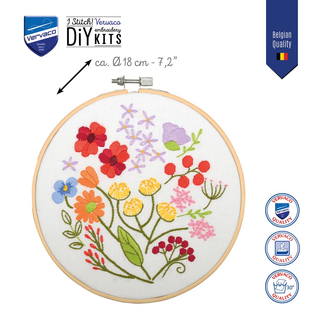 Vervaco | Borduur kit met borduurring Bloemen symfonie | ca. 18 x 18 cm