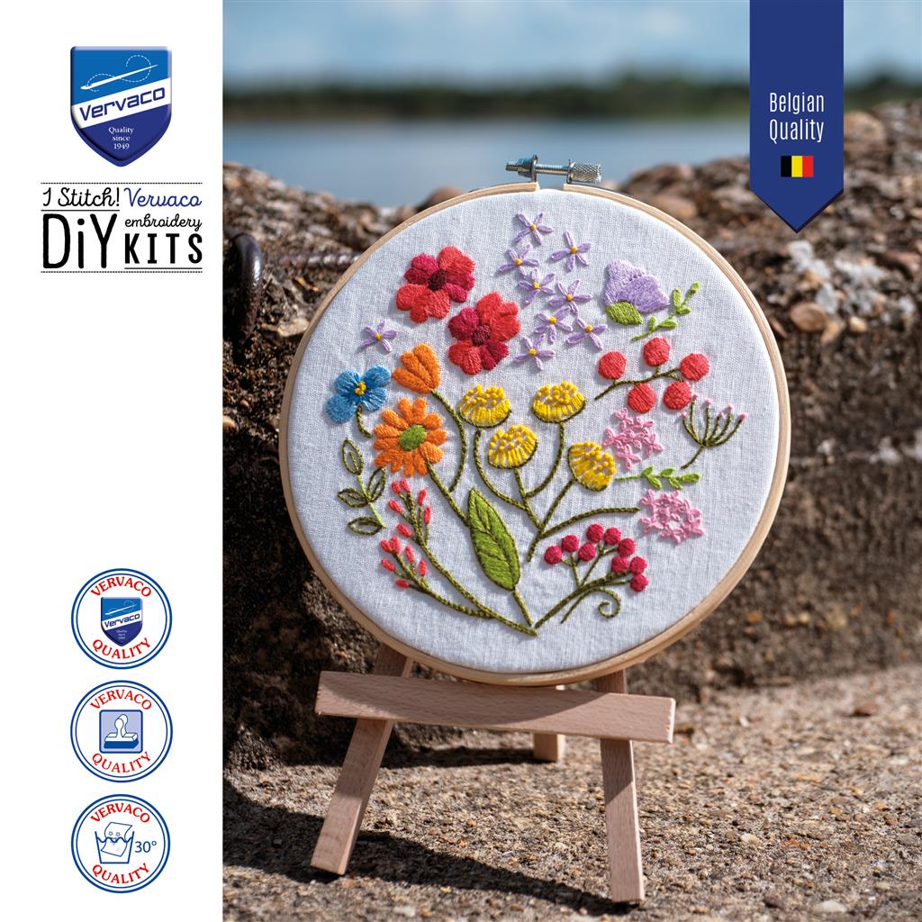 Vervaco | Borduur kit met borduurring Bloemen symfonie | ca. 18 x 18 cm