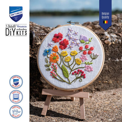 Vervaco | Borduur kit met borduurring Bloemen symfonie | ca. 18 x 18 cm