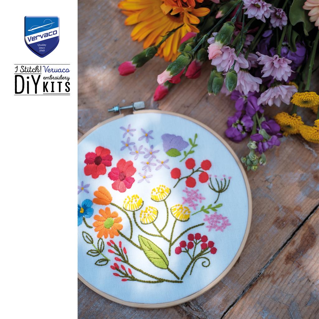 Vervaco | Borduur kit met borduurring Bloemen symfonie | ca. 18 x 18 cm