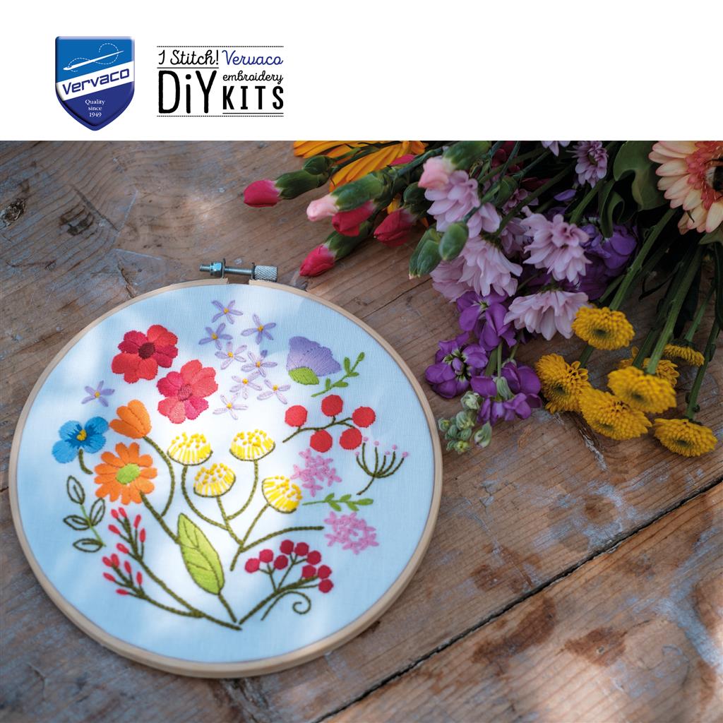 Vervaco | Borduur kit met borduurring Bloemen symfonie | ca. 18 x 18 cm