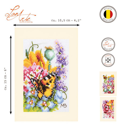 LanArte | Wenskaart kit Kleurig bloemenboeket set van 3 | Katoen | 10.50 x 15 cm
