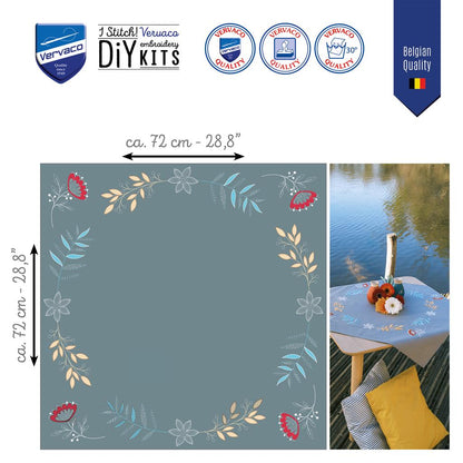 Vervaco | Tafelkleed kit Bloemen en takjes | ca. 72 x 72 cm