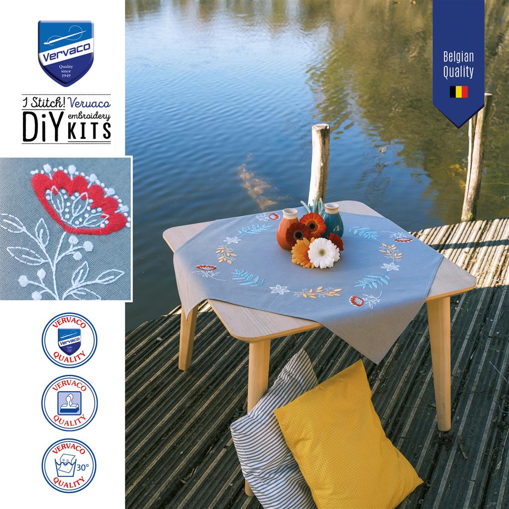 Vervaco | Tafelkleed kit Bloemen en takjes | ca. 72 x 72 cm
