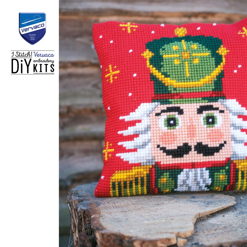 Vervaco | Kruissteekkussen kit Oude notenkraker | ca. 40 x 40 cm