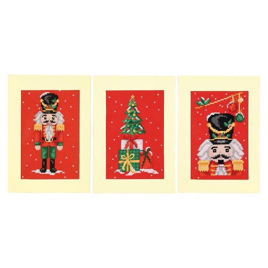Vervaco | Wenskaart kit Notenkraker set van 3 | ca. 10,5 x 15 cm