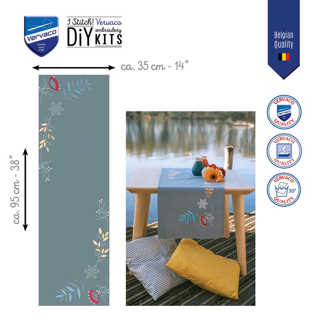Vervaco | Loper kit Bloemen en takjes | ca. 35 x 95 cm