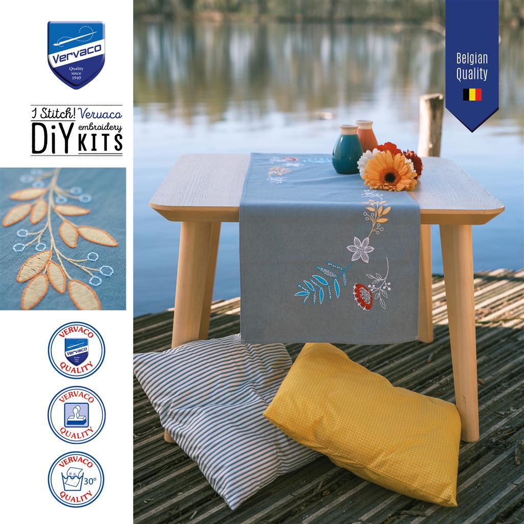 Vervaco | Loper kit Bloemen en takjes | ca. 35 x 95 cm