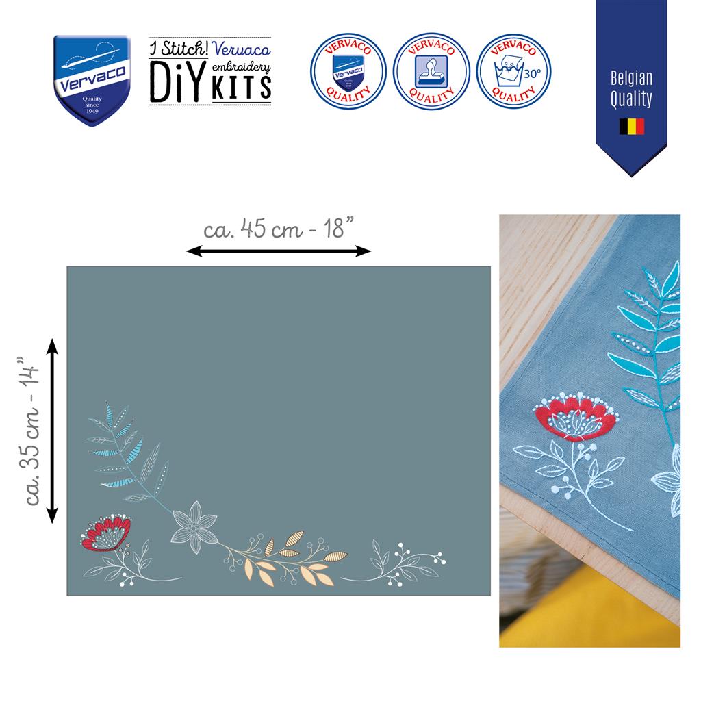 Vervaco | Placemat kit Bloemen en takjes set van 2 | ca. 45 x 35 cm