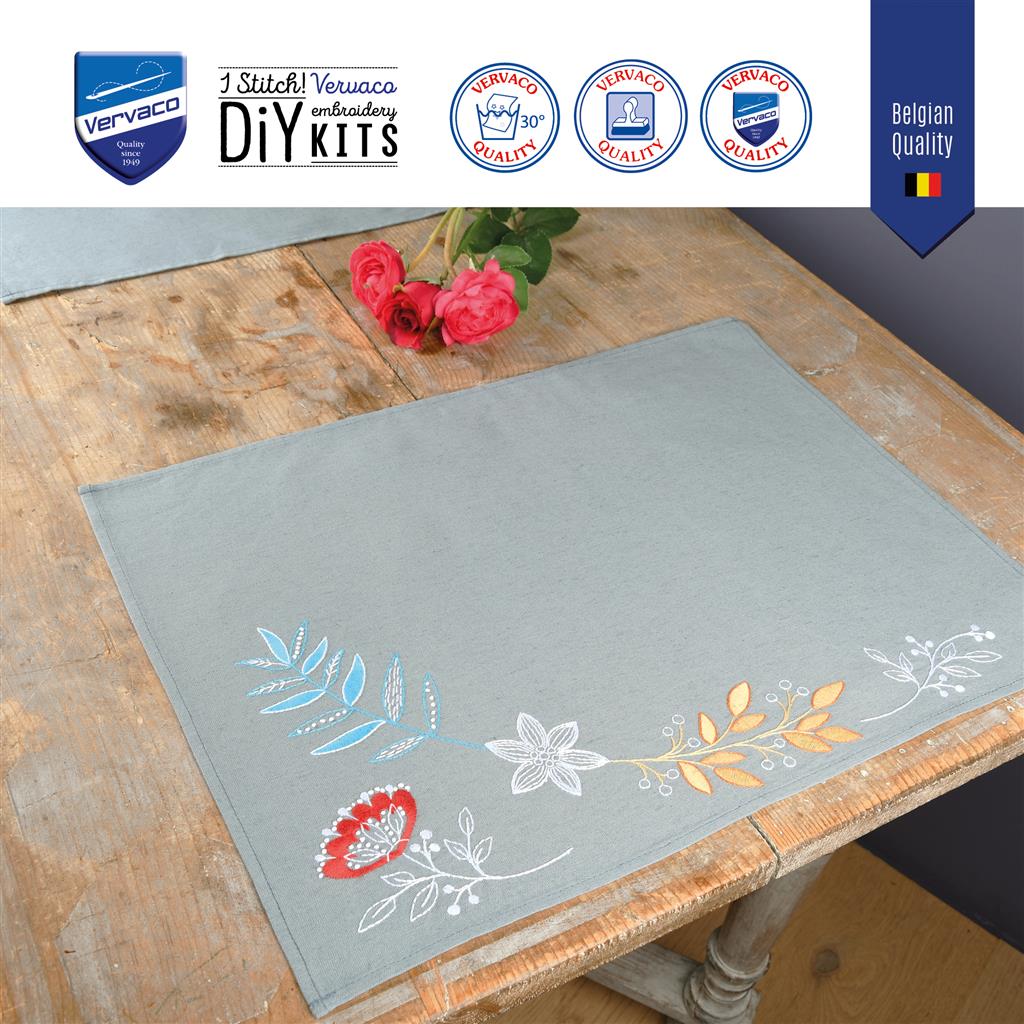 Vervaco | Placemat kit Bloemen en takjes set van 2 | ca. 45 x 35 cm