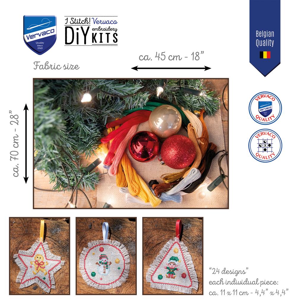 Vervaco | Telpakket kit Kerst ornamenten | ca. 44 x 66 cm