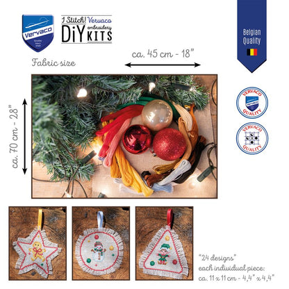 Vervaco | Telpakket kit Kerst ornamenten | ca. 44 x 66 cm